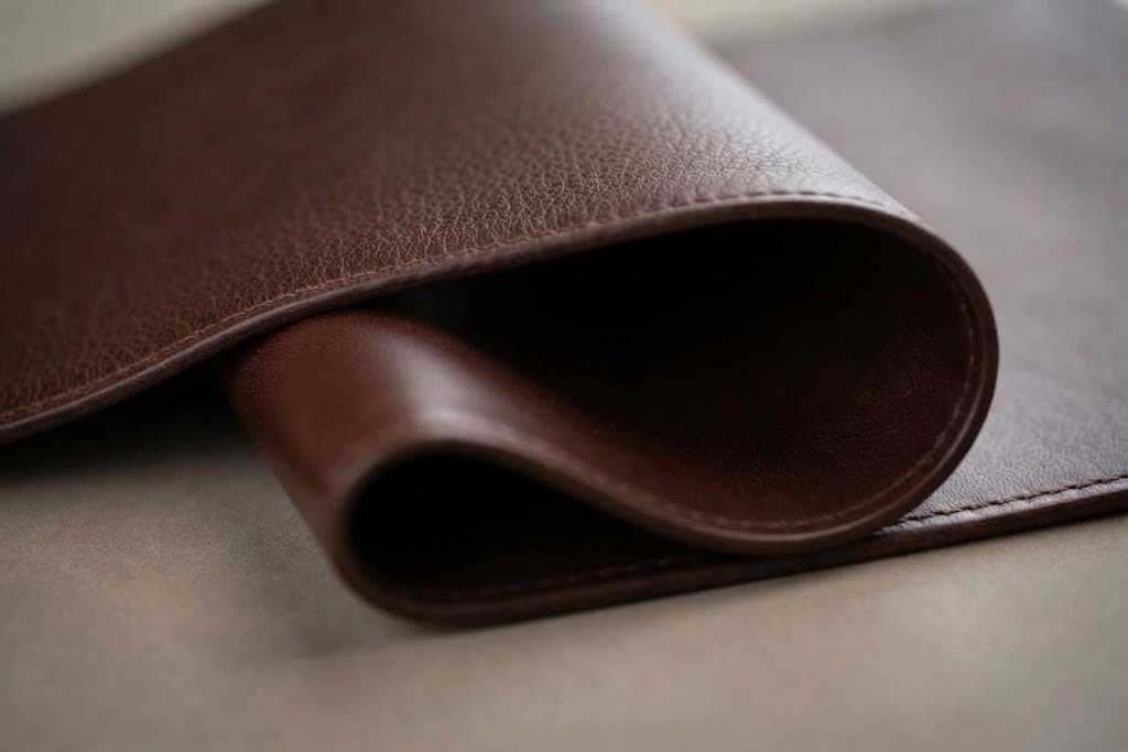 Une peau de cuir brun souple, repliée sur elle-même
